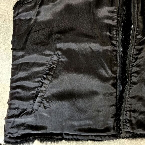 Prague Black Faux Fur Reversible Silk Blend Zip Front Side Pockets Dressy Vest - Picture 6 of 10